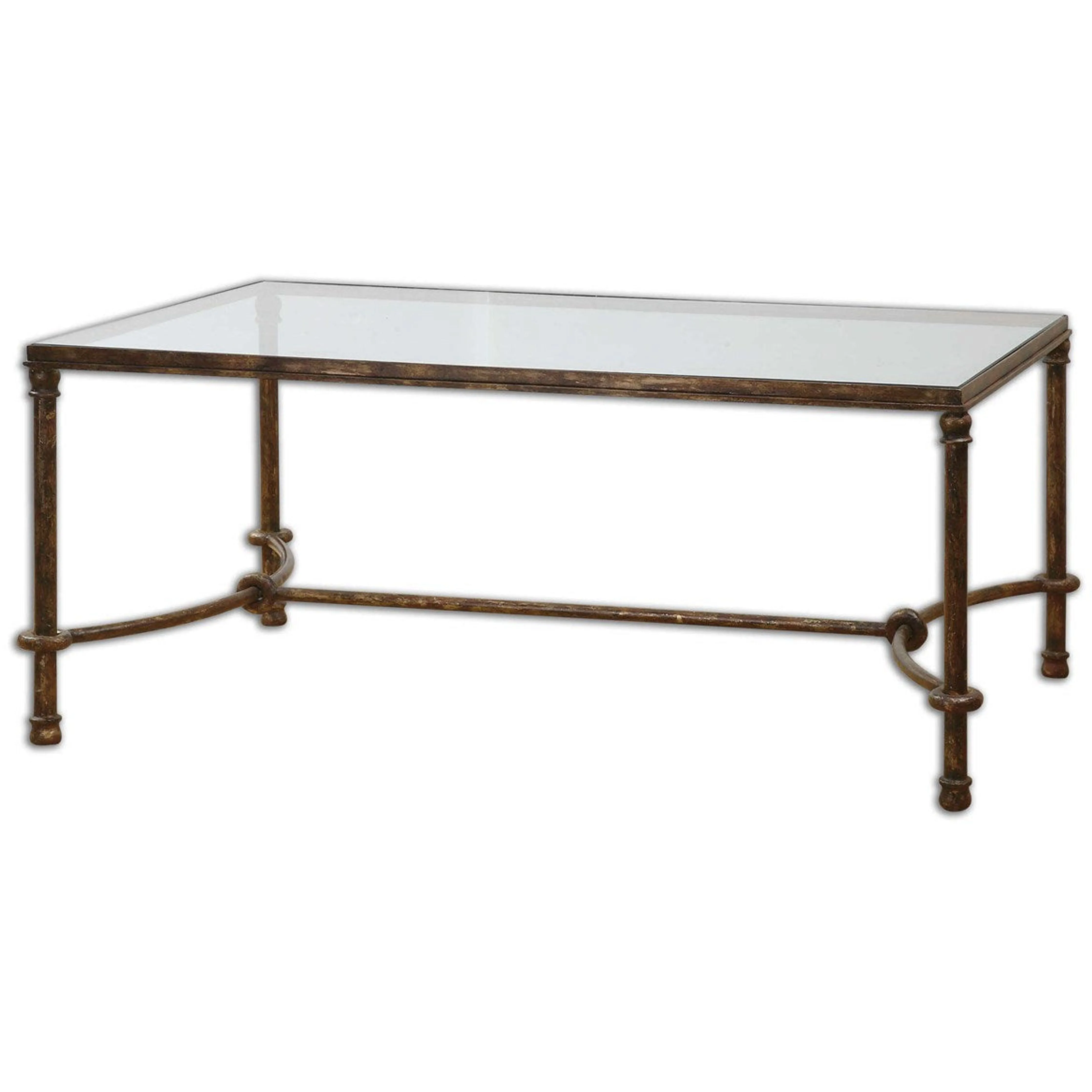 Uttermost Warring Glass Top With Rustic Bronze Iron Base Coffee Table