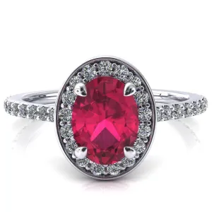 Valma Oval Ruby Floating Diamond Halo and Sides Ring