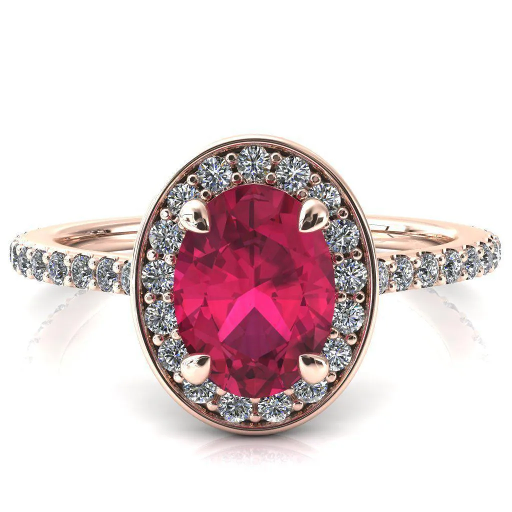 Valma Oval Ruby Floating Diamond Halo and Sides Ring