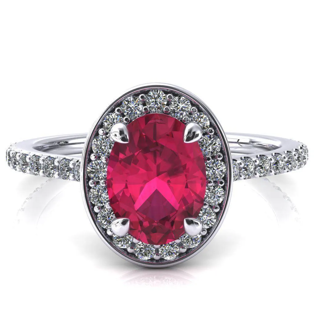 Valma Oval Ruby Floating Diamond Halo and Sides Ring