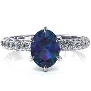 Vanessa Oval Alexandrite 6 Claw Prongs 3/4 Pavé Eternity Engagement Ring