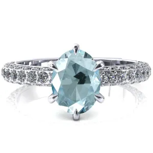Vanessa Oval Aqua Blue Spinel 6 Claw Prongs 3/4 Pavé Eternity Engagement Ring
