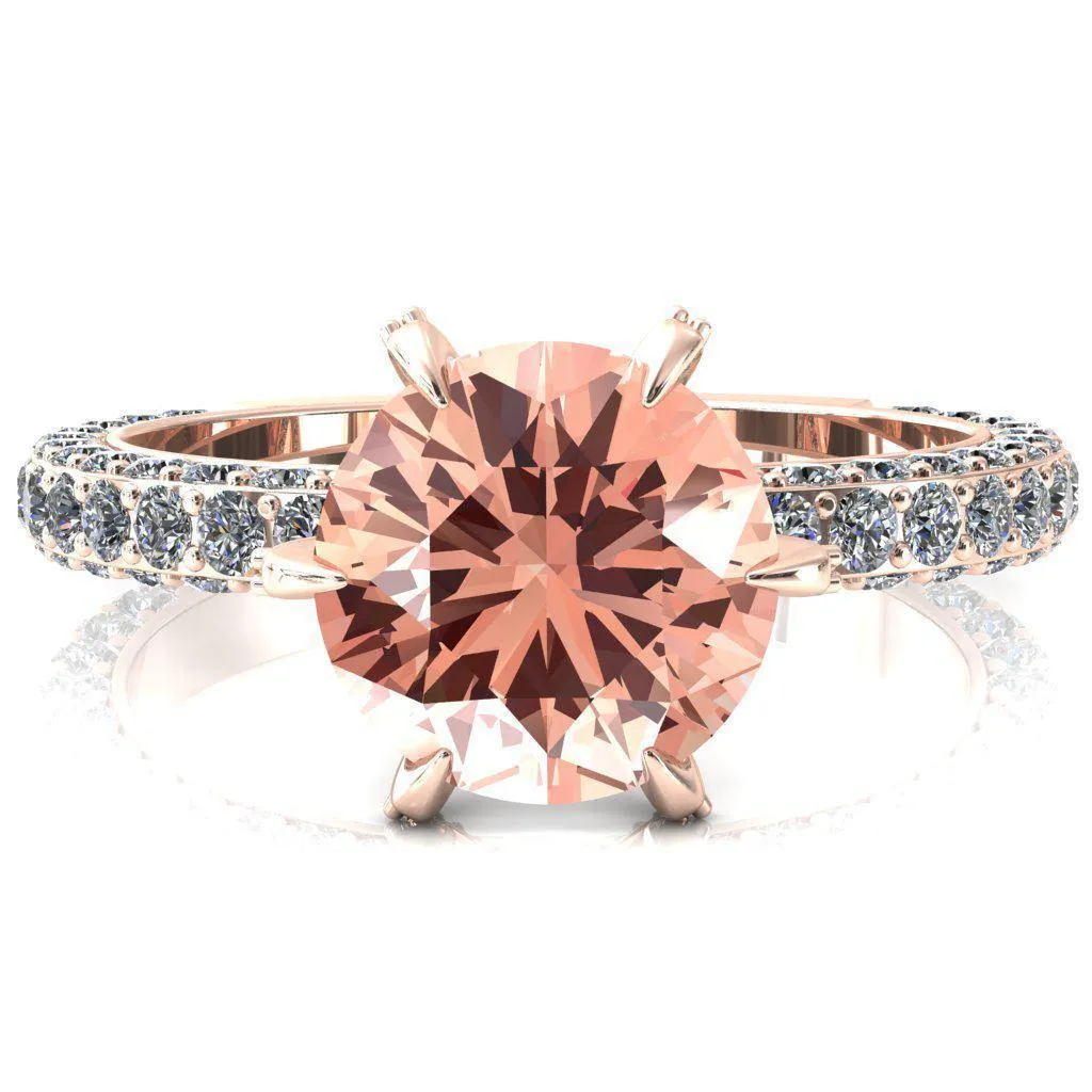 Vanessa Round Champagne Sapphire 6 Claw Prongs 3/4 Pavé Eternity Engagement Ring