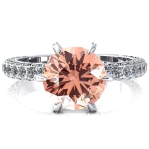 Vanessa Round Champagne Sapphire 6 Claw Prongs 3/4 Pavé Eternity Engagement Ring