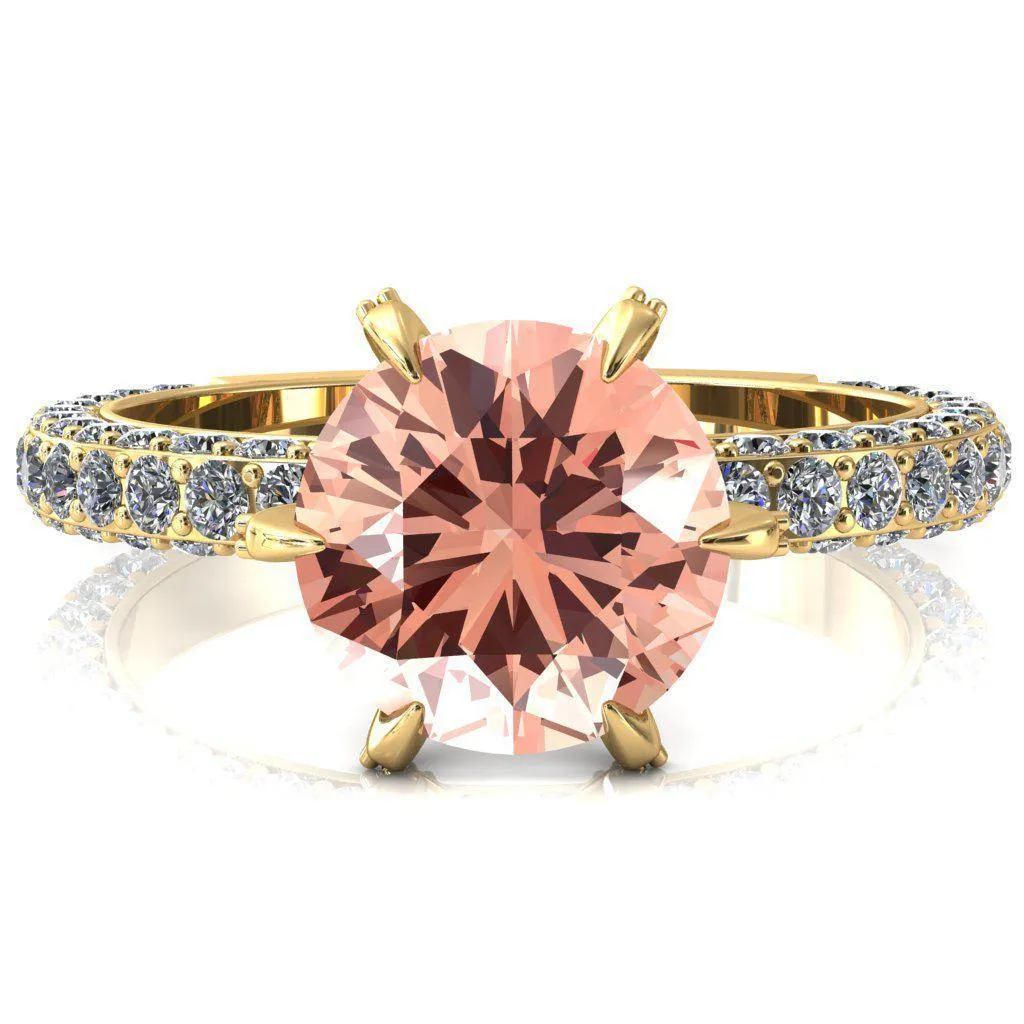 Vanessa Round Champagne Sapphire 6 Claw Prongs 3/4 Pavé Eternity Engagement Ring