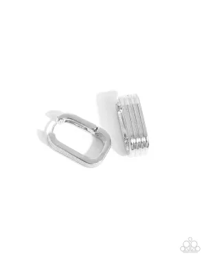 Vendetta Vanity - Silver - Textured Link Paparazzi Hinge Hoop Earrings