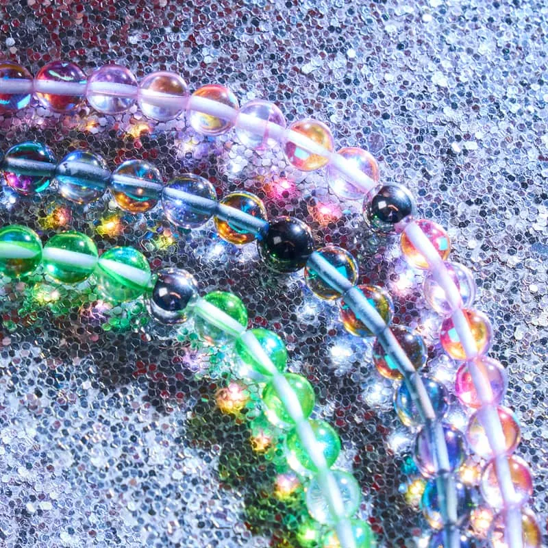 Verdant Moon | Silver | Galaxy Glass Macrame Bead Bracelet