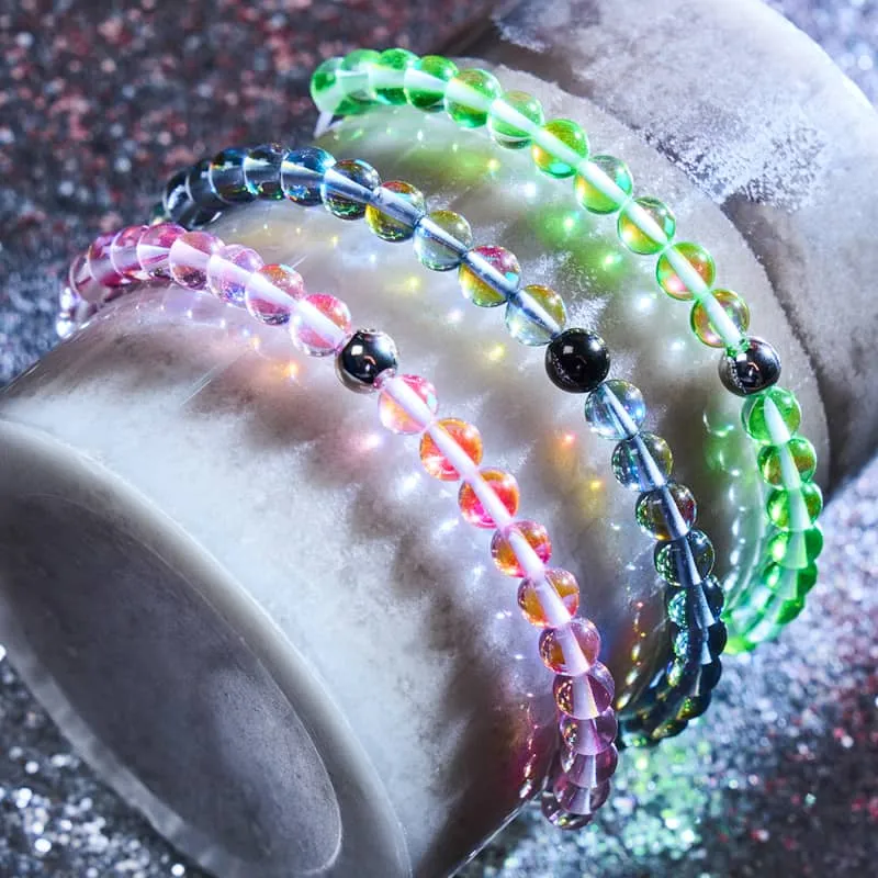 Verdant Moon | Silver | Galaxy Glass Macrame Bead Bracelet