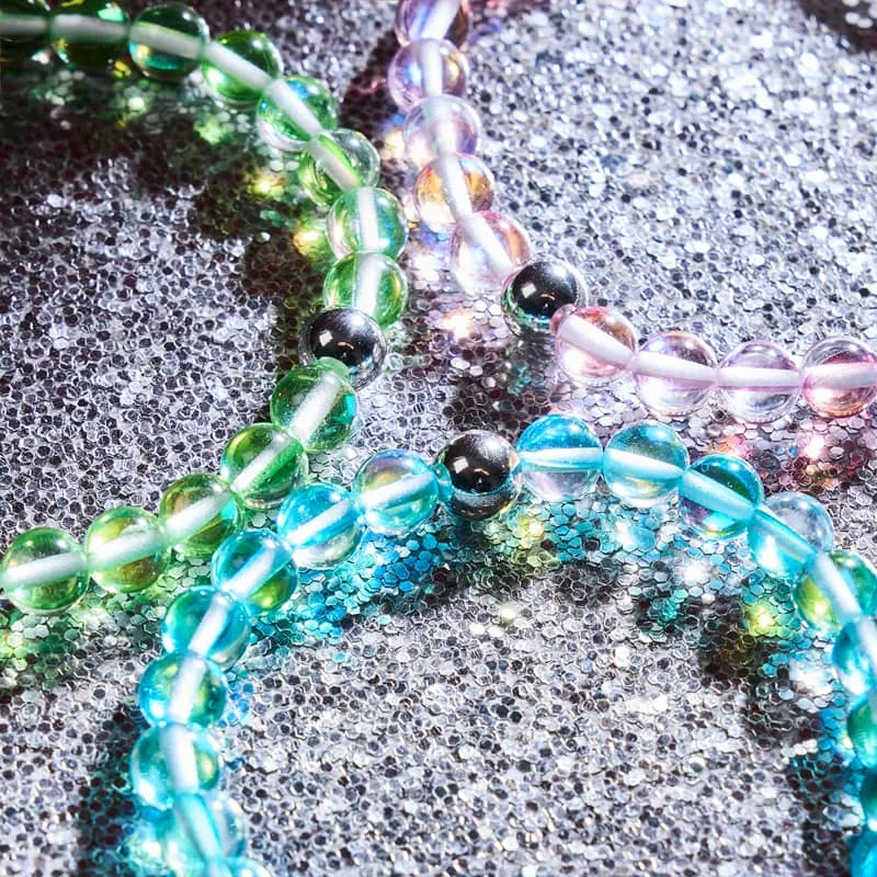 Verdant Moon | Silver | Galaxy Glass Macrame Bead Bracelet