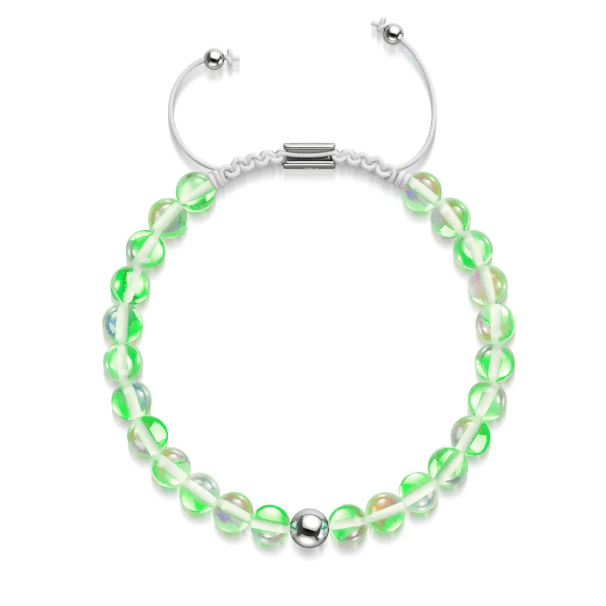 Verdant Moon | Silver | Galaxy Glass Macrame Bead Bracelet