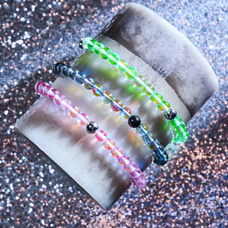 Verdant Moon | Silver | Galaxy Glass Macrame Bead Bracelet