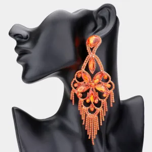 Very Large Light Weight Orange Crystal Flower Fringe Earrings | 610653