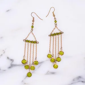 Vintage 1980s Peridot Bezel Set Crystal Dangling Statement Earrings