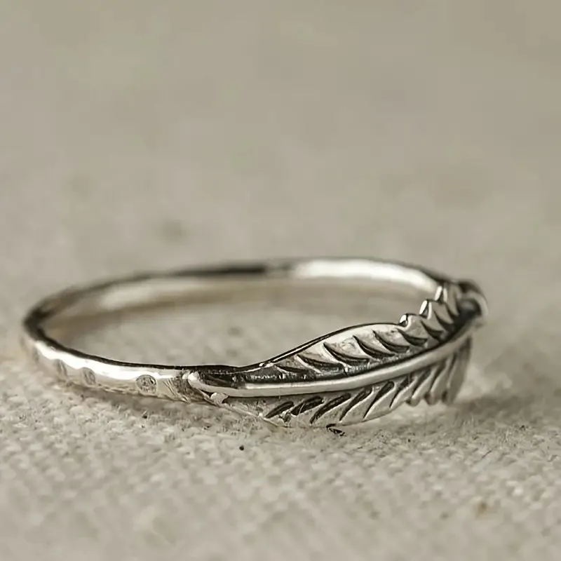Vintage Feather Pattern Ring Men Ornament Jewelry Bridal Wedding Gift