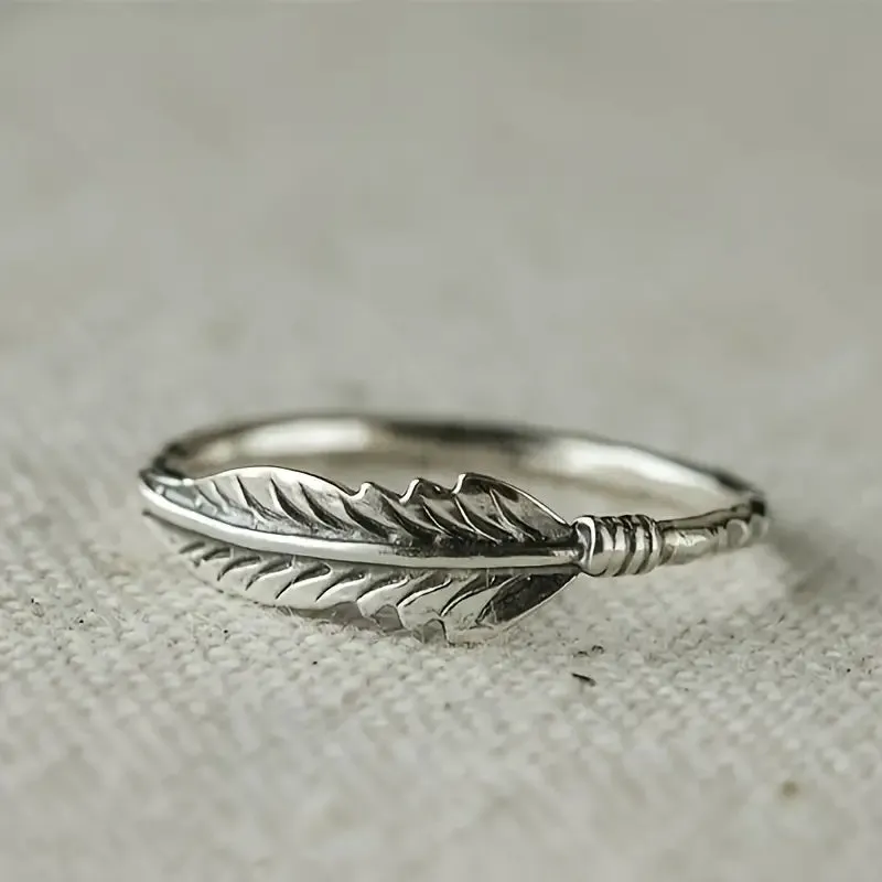 Vintage Feather Pattern Ring Men Ornament Jewelry Bridal Wedding Gift
