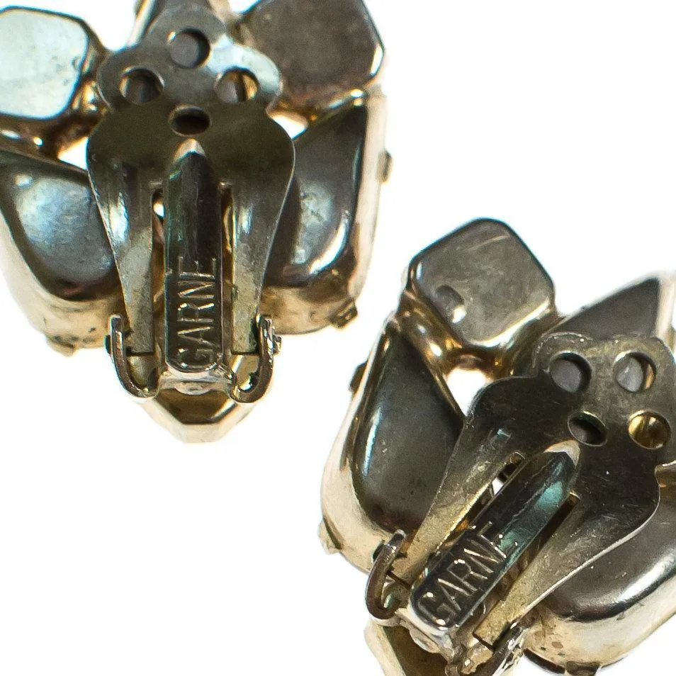 Vintage Garne Amber and Citrine Topaz Rhinestone Statement Earrings