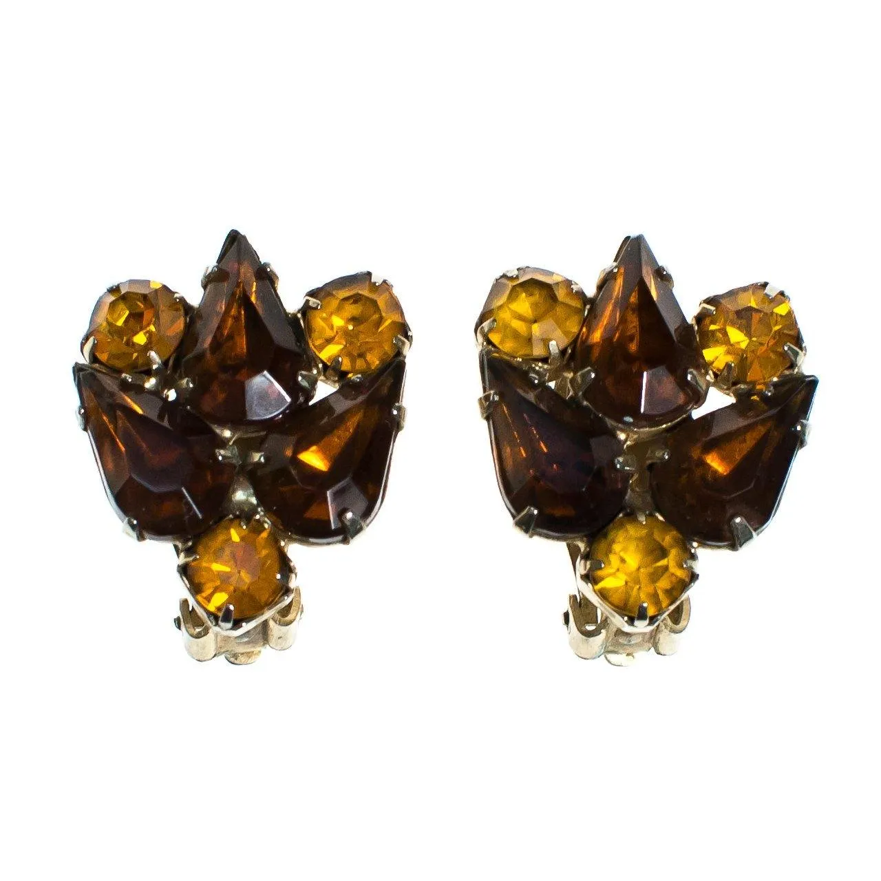 Vintage Garne Amber and Citrine Topaz Rhinestone Statement Earrings