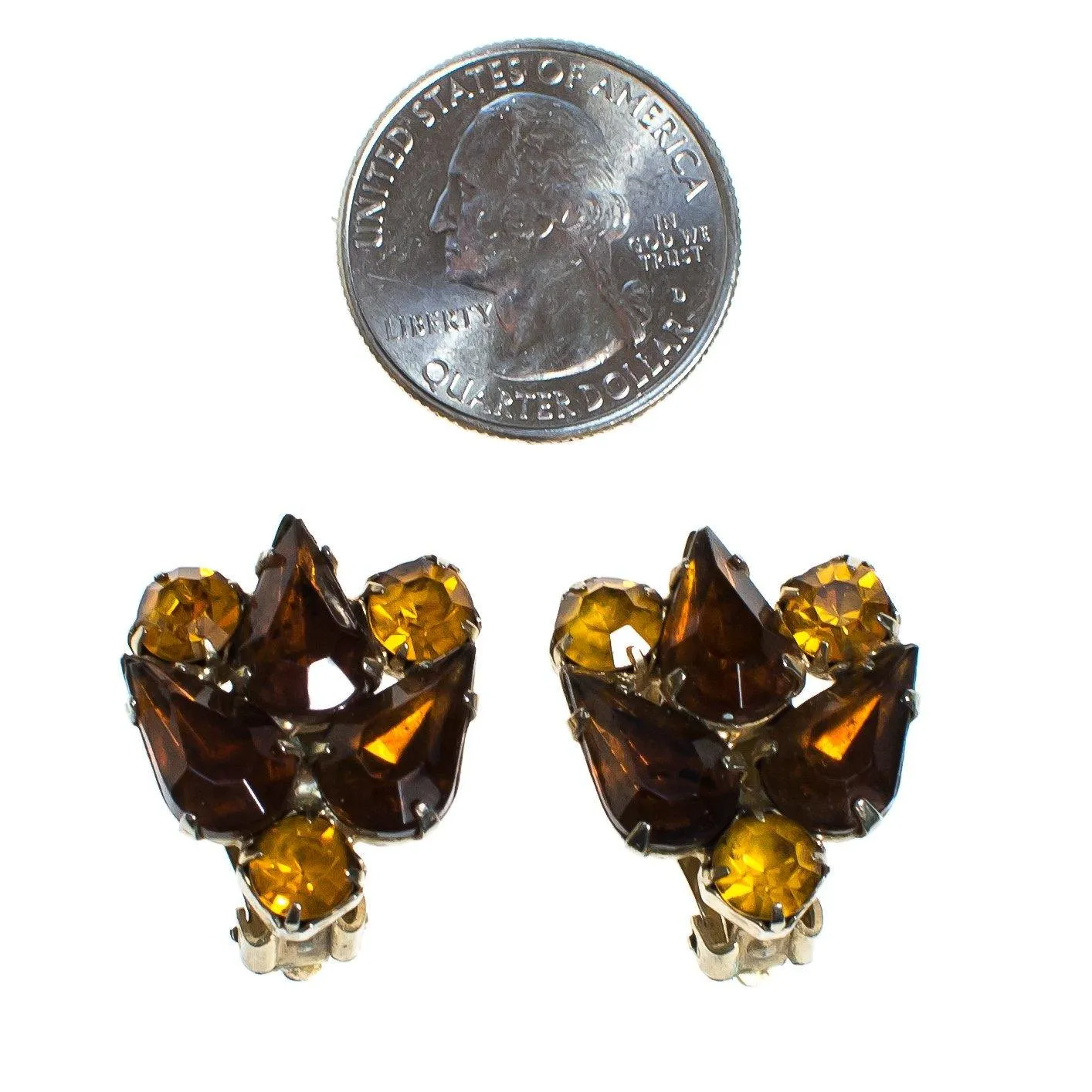 Vintage Garne Amber and Citrine Topaz Rhinestone Statement Earrings