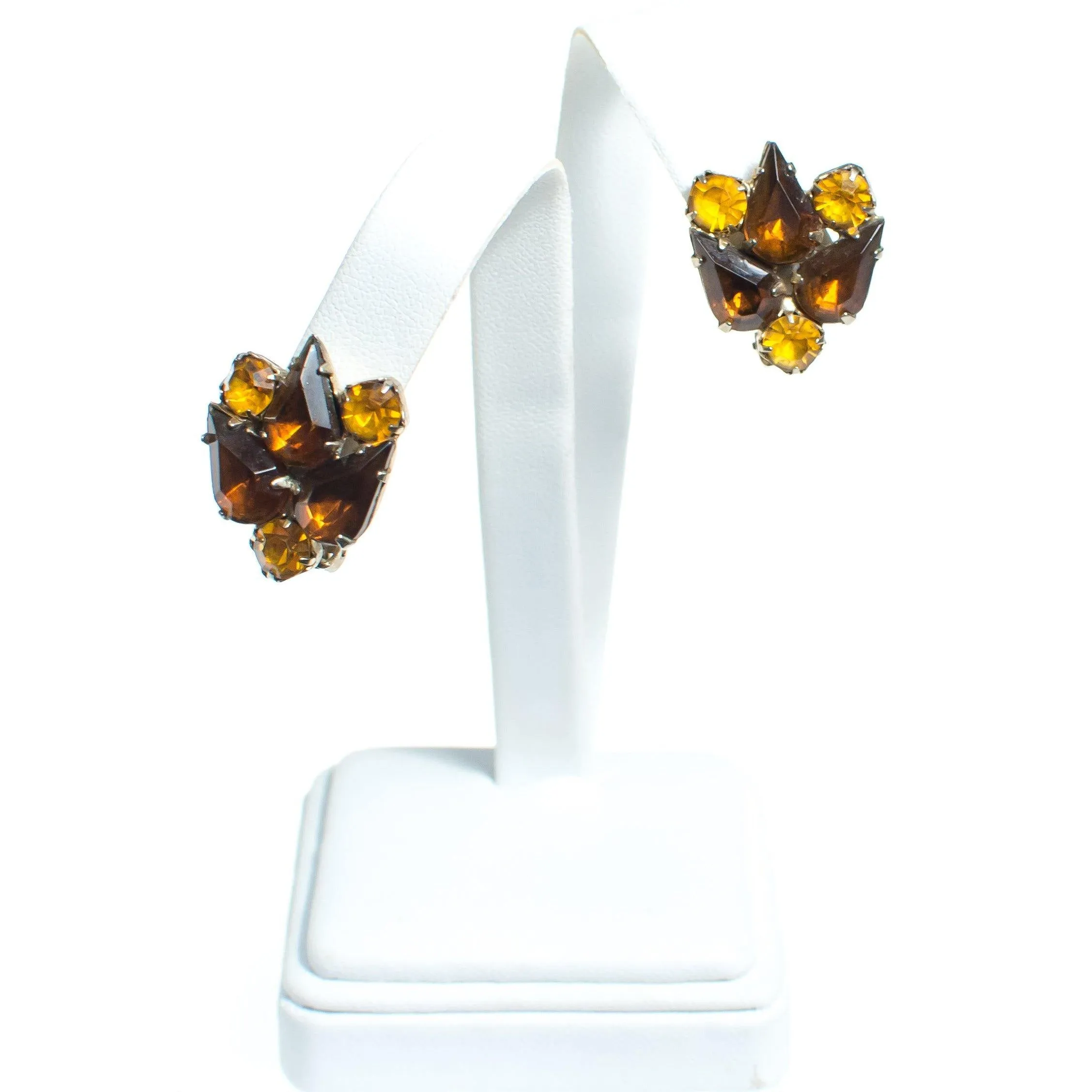 Vintage Garne Amber and Citrine Topaz Rhinestone Statement Earrings