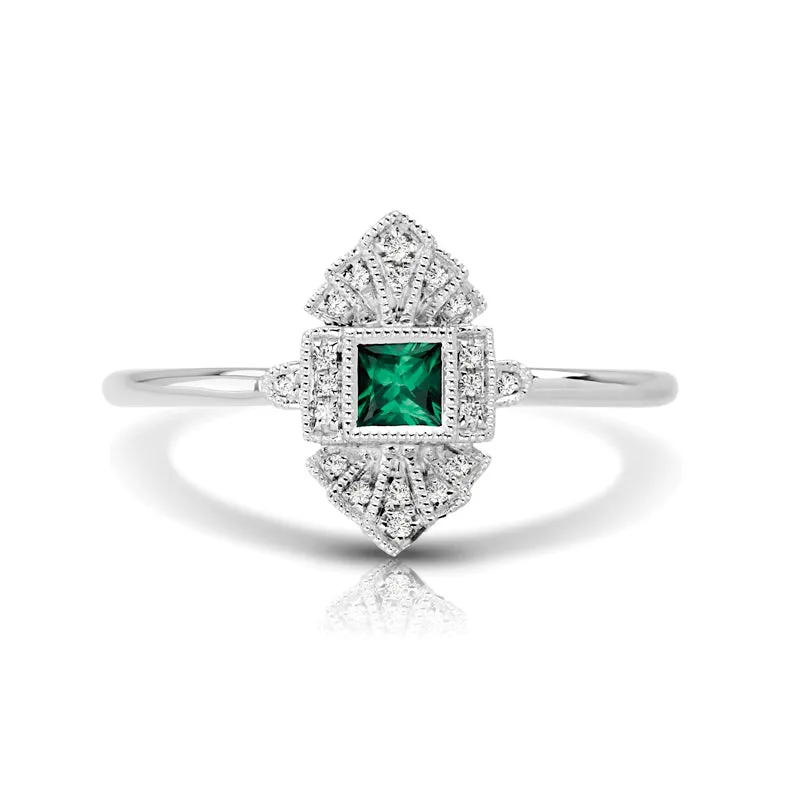 Vintage Inspired 0.15 ct. Natural Princess Cut Emerald Ring