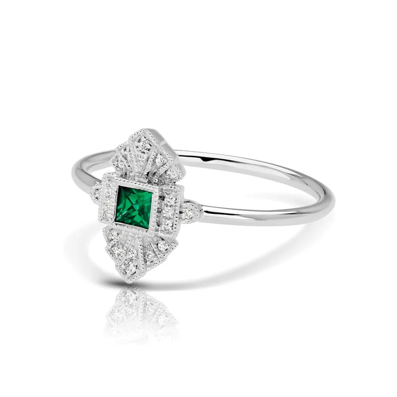 Vintage Inspired 0.15 ct. Natural Princess Cut Emerald Ring