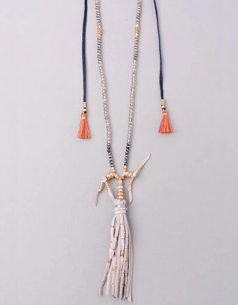 Vintage Snoot Samar Necklace with Studded Fringe in Grey