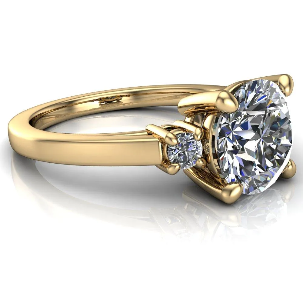 Violet Round Center Stone 4 Prong Diamond Side Cathedral Ring
