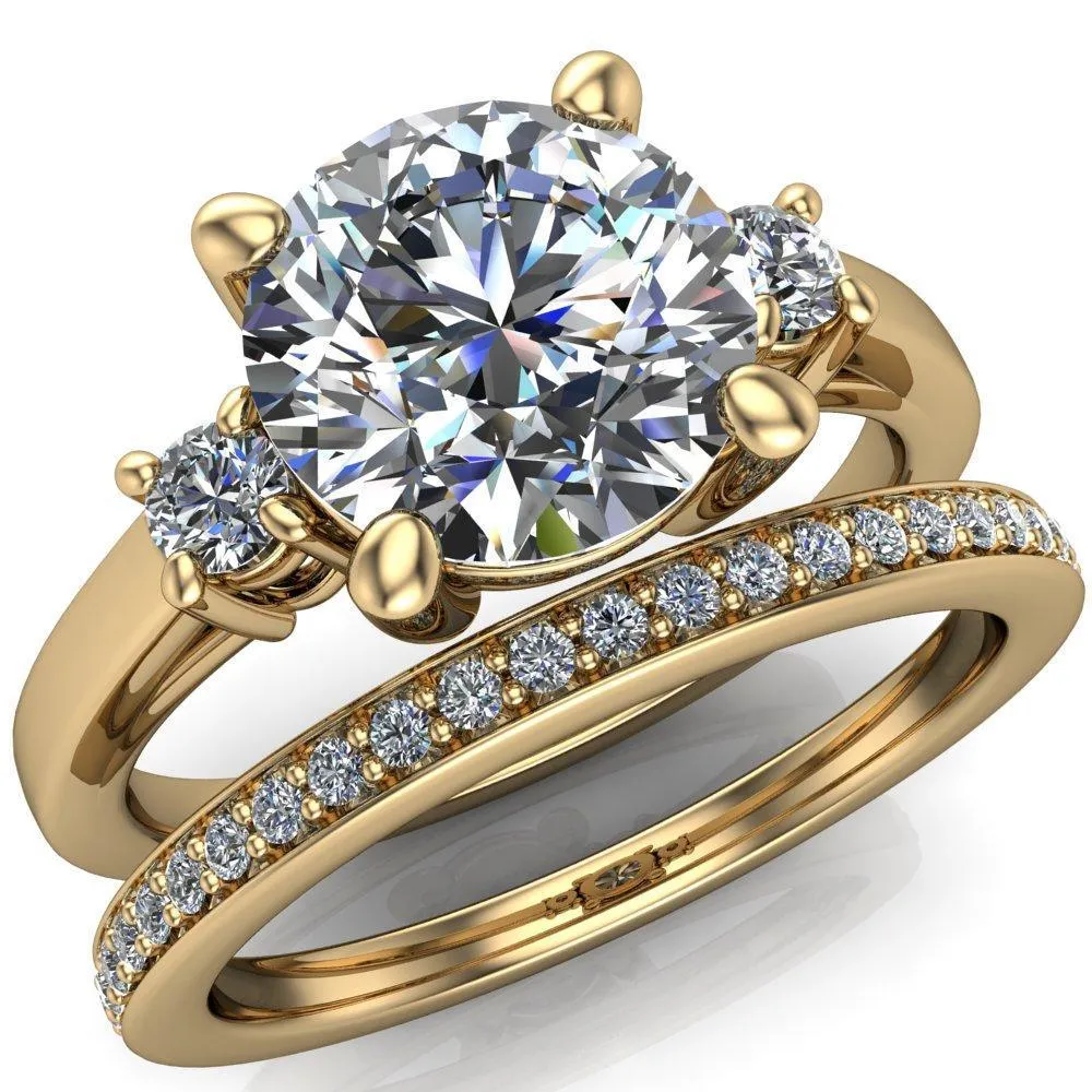 Violet Round Center Stone 4 Prong Diamond Side Cathedral Ring