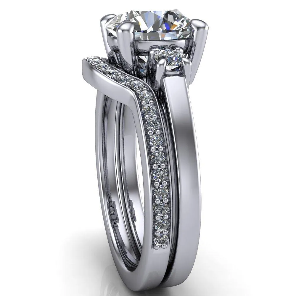 Violet Round Center Stone 4 Prong Diamond Side Cathedral Ring