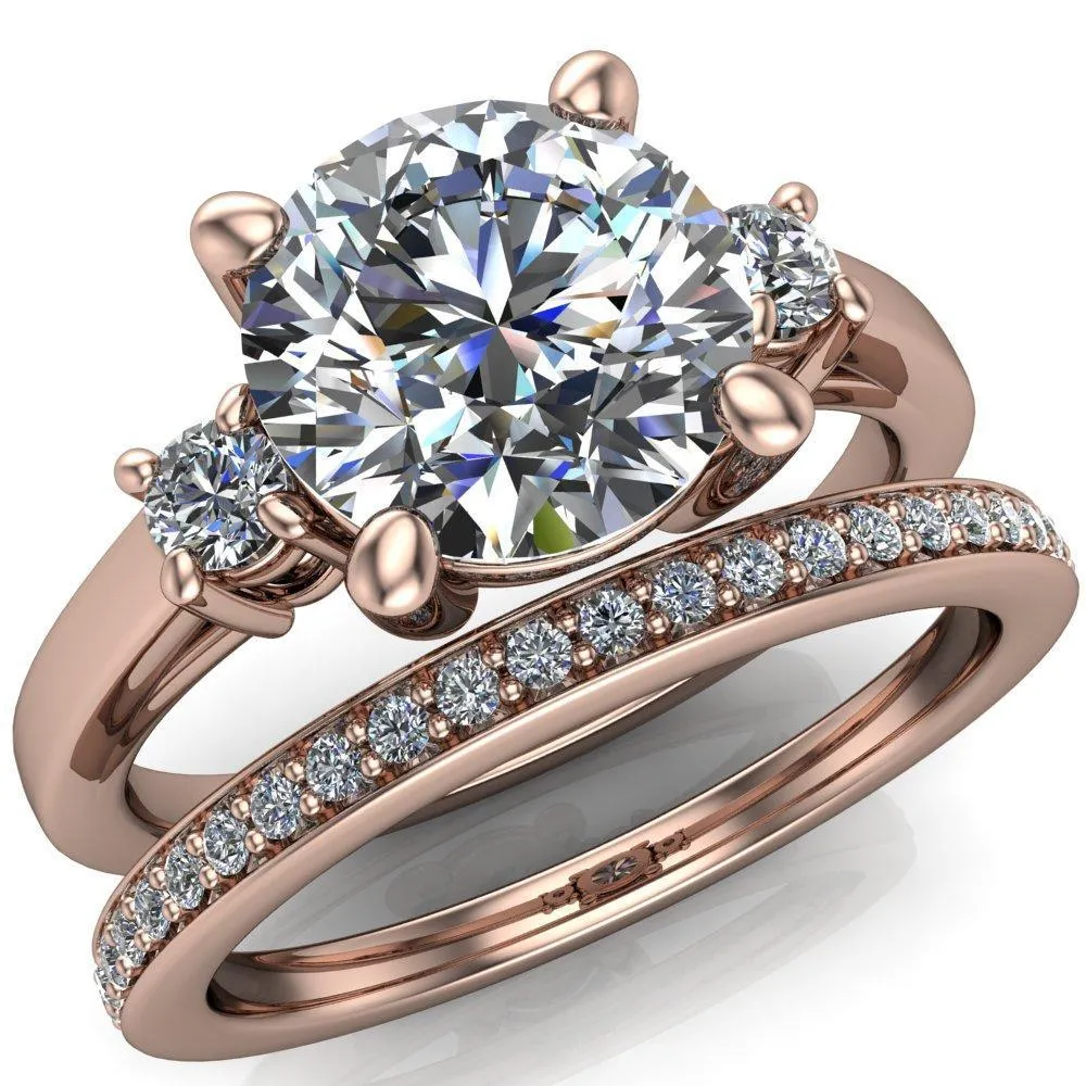 Violet Round Center Stone 4 Prong Diamond Side Cathedral Ring