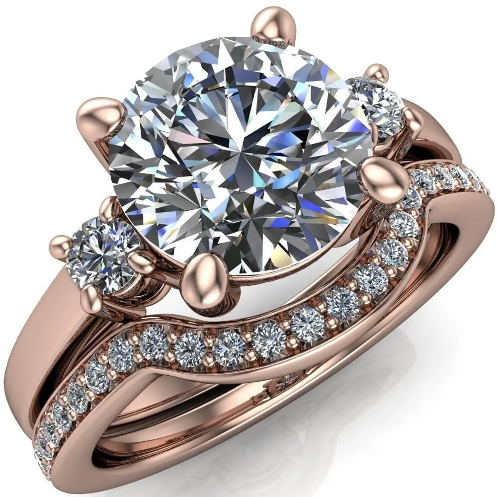 Violet Round Center Stone 4 Prong Diamond Side Cathedral Ring