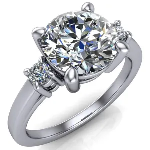 Violet Round Center Stone 4 Prong Diamond Side Cathedral Ring