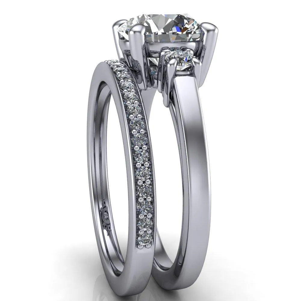 Violet Round Center Stone 4 Prong Diamond Side Cathedral Ring