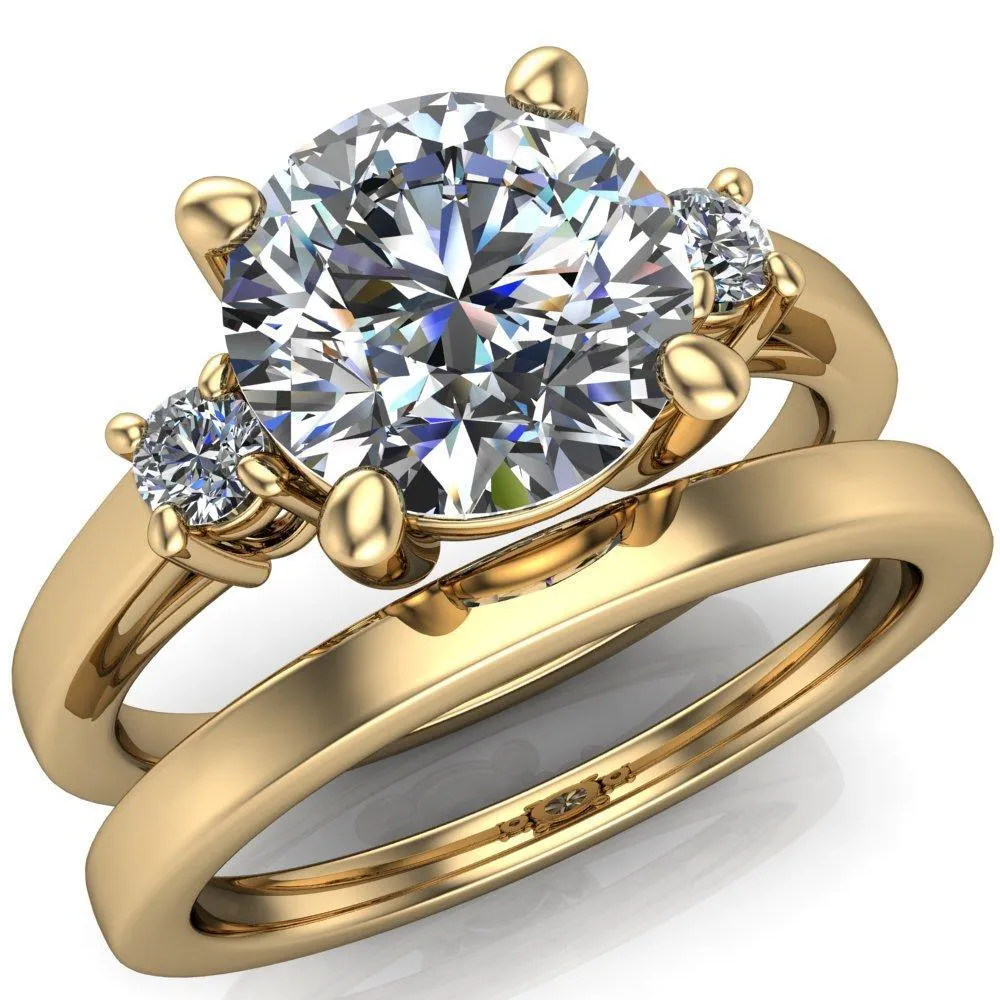 Violet Round Center Stone 4 Prong Diamond Side Cathedral Ring