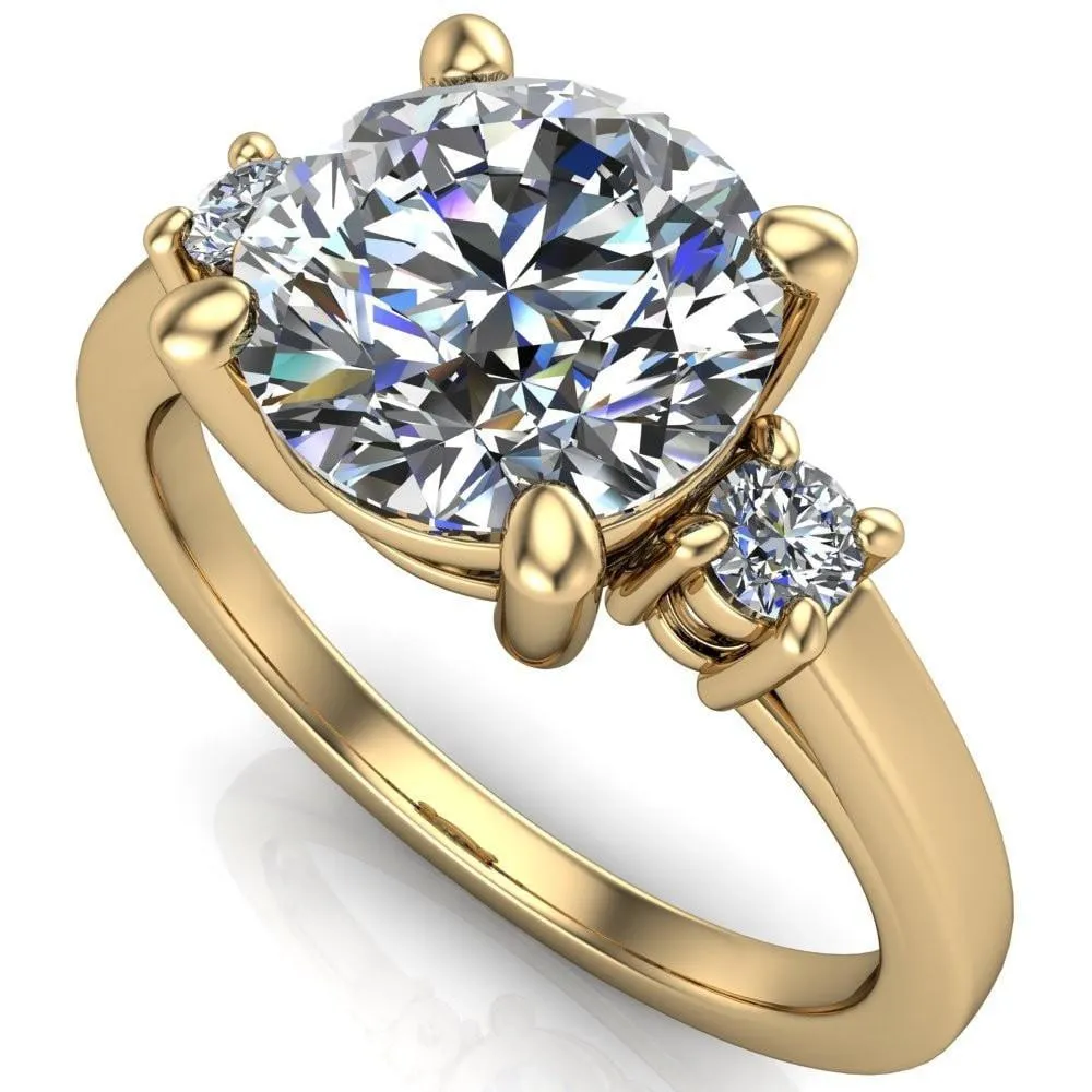 Violet Round Center Stone 4 Prong Diamond Side Cathedral Ring