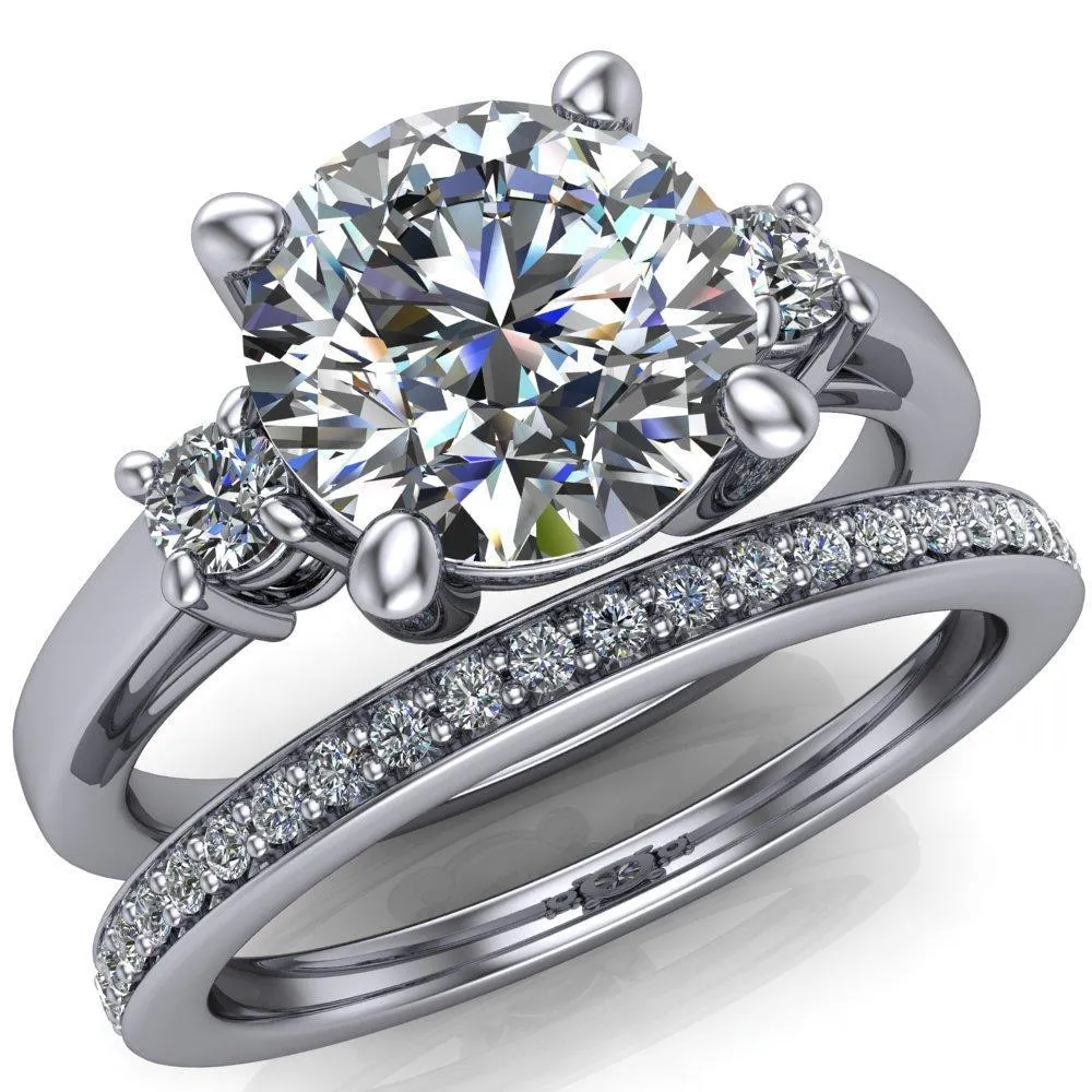 Violet Round Center Stone 4 Prong Diamond Side Cathedral Ring