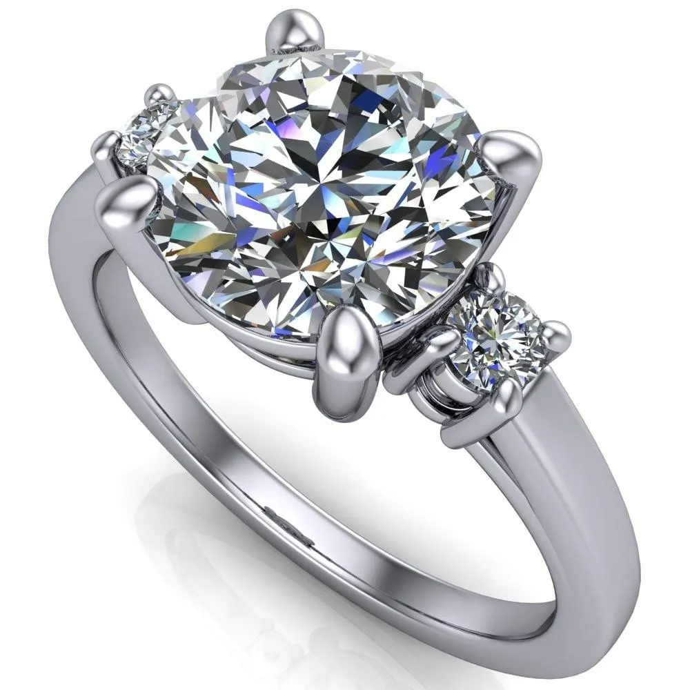 Violet Round Center Stone 4 Prong Diamond Side Cathedral Ring