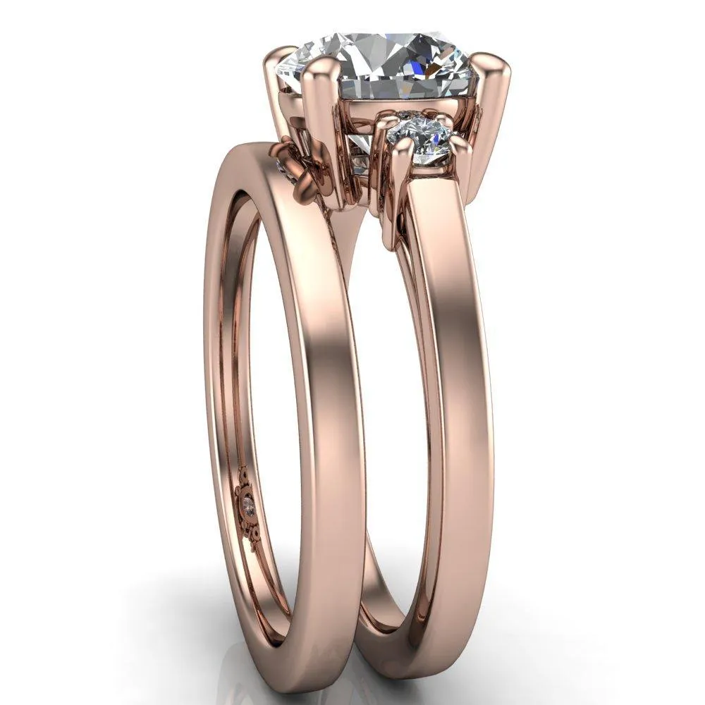 Violet Round Center Stone 4 Prong Diamond Side Cathedral Ring