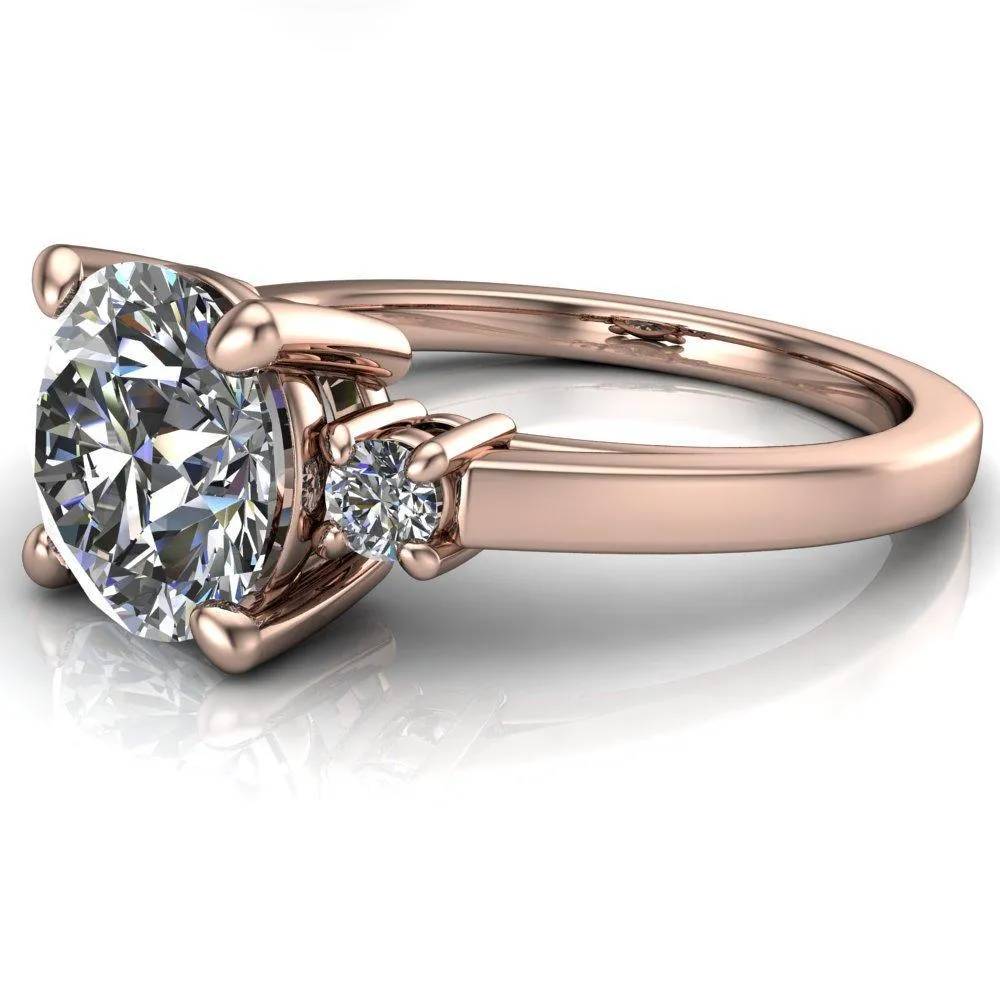 Violet Round Center Stone 4 Prong Diamond Side Cathedral Ring