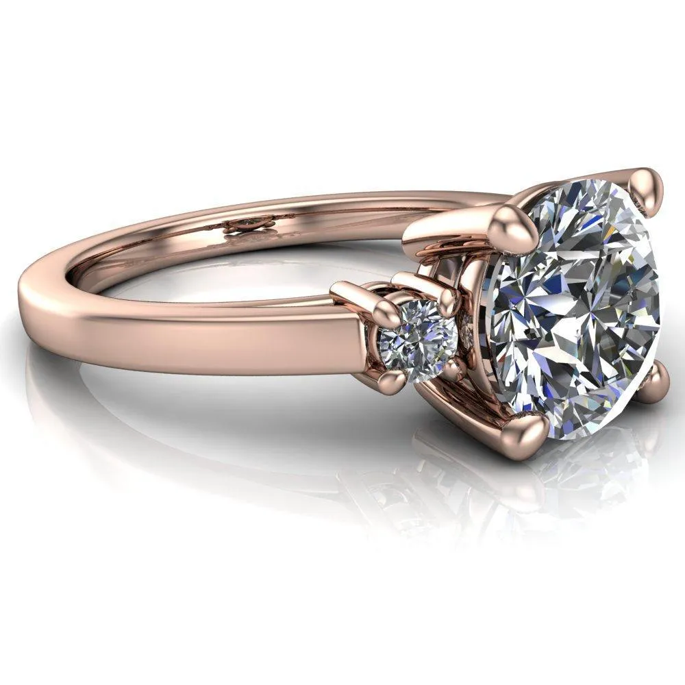 Violet Round Center Stone 4 Prong Diamond Side Cathedral Ring