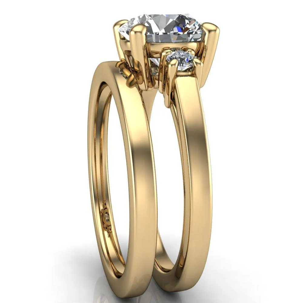 Violet Round Center Stone 4 Prong Diamond Side Cathedral Ring