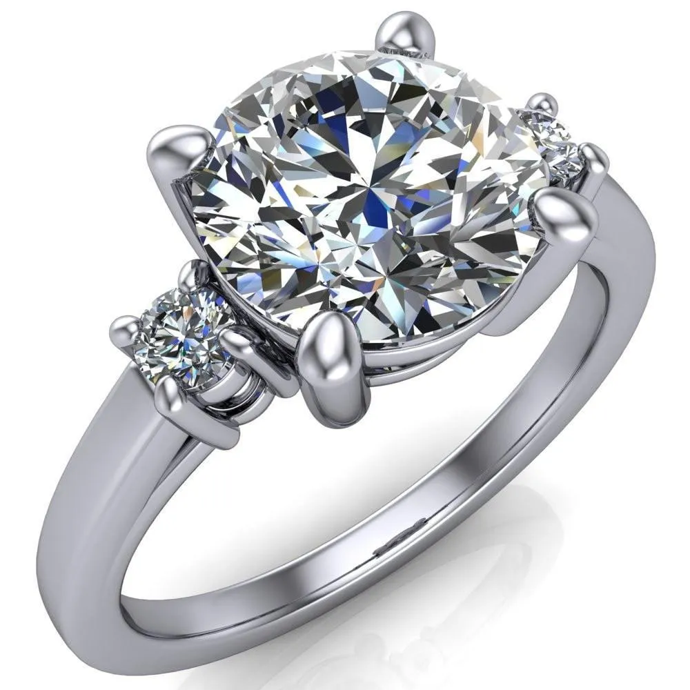 Violet Round Center Stone 4 Prong Diamond Side Cathedral Ring