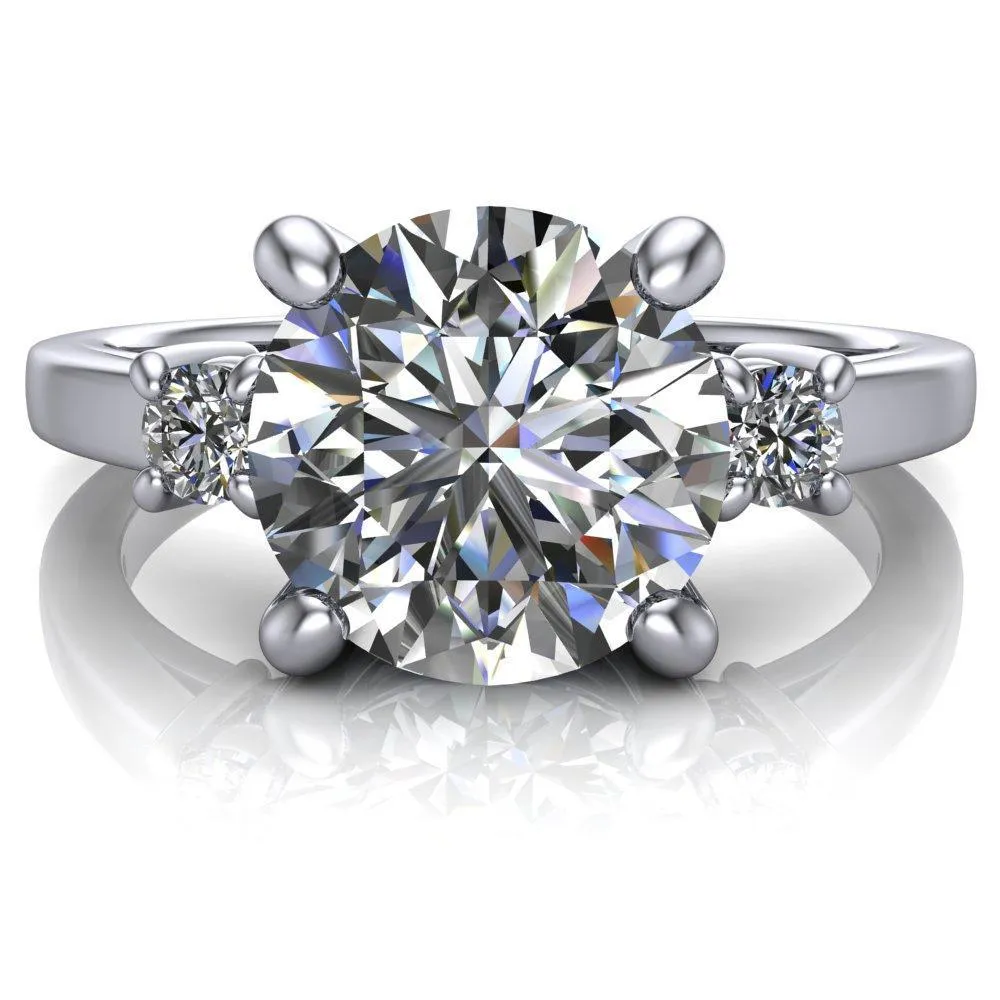 Violet Round Center Stone 4 Prong Diamond Side Cathedral Ring