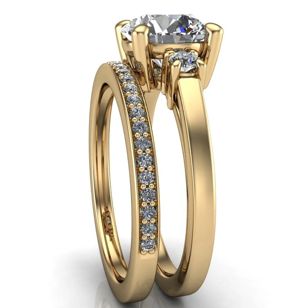 Violet Round Center Stone 4 Prong Diamond Side Cathedral Ring