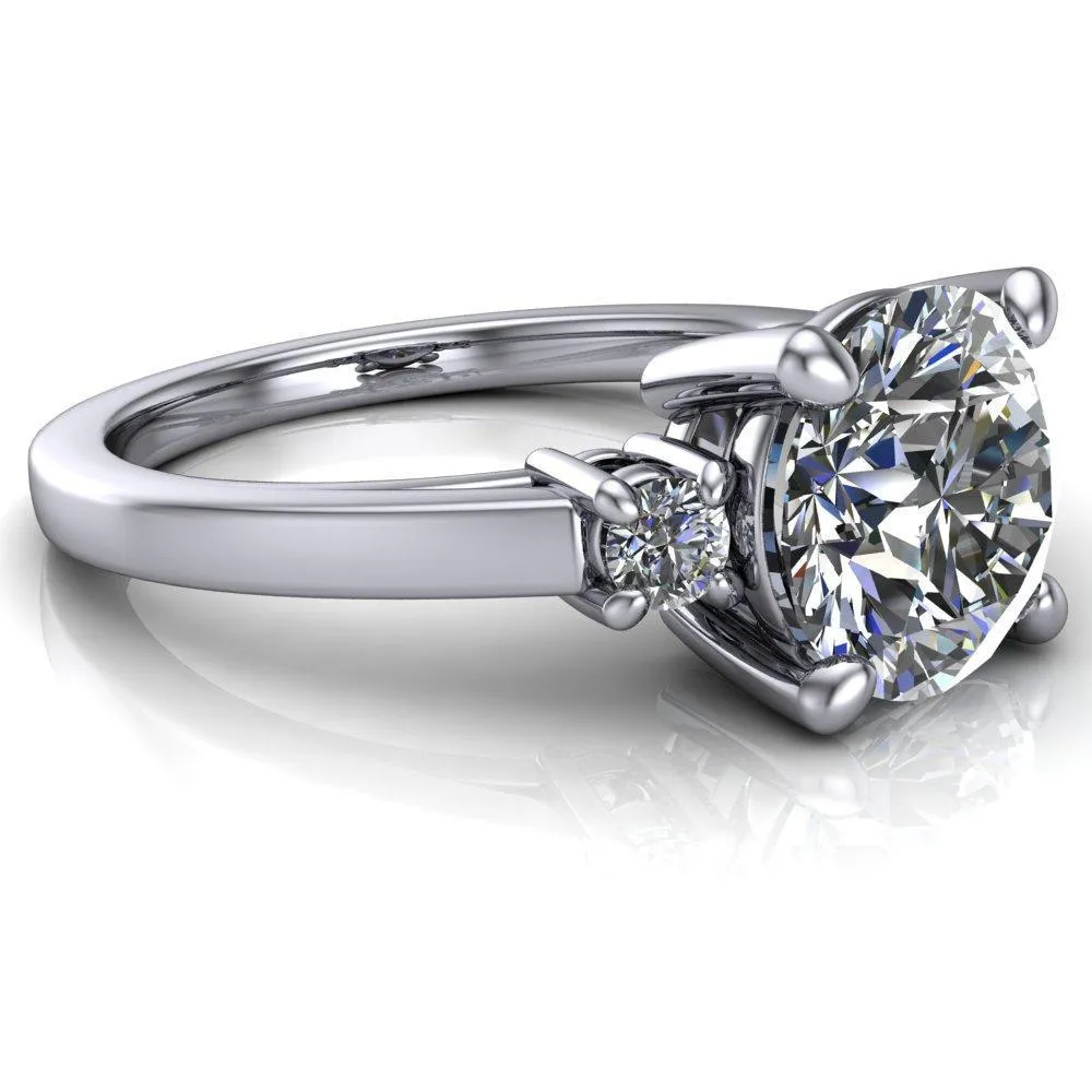 Violet Round Center Stone 4 Prong Diamond Side Cathedral Ring