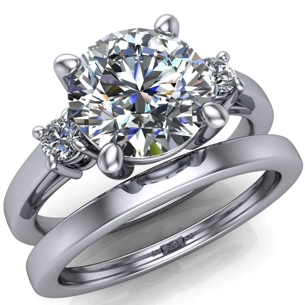 Violet Round Center Stone 4 Prong Diamond Side Cathedral Ring