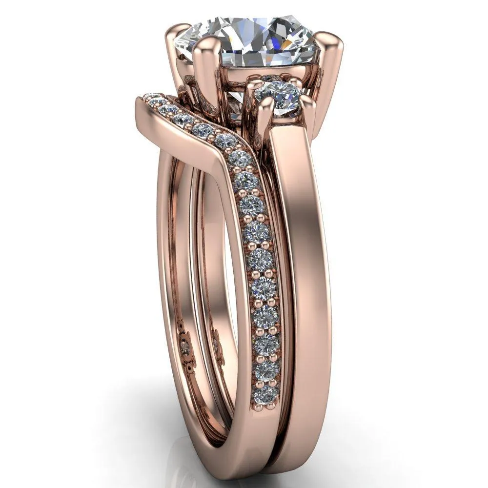 Violet Round Center Stone 4 Prong Diamond Side Cathedral Ring