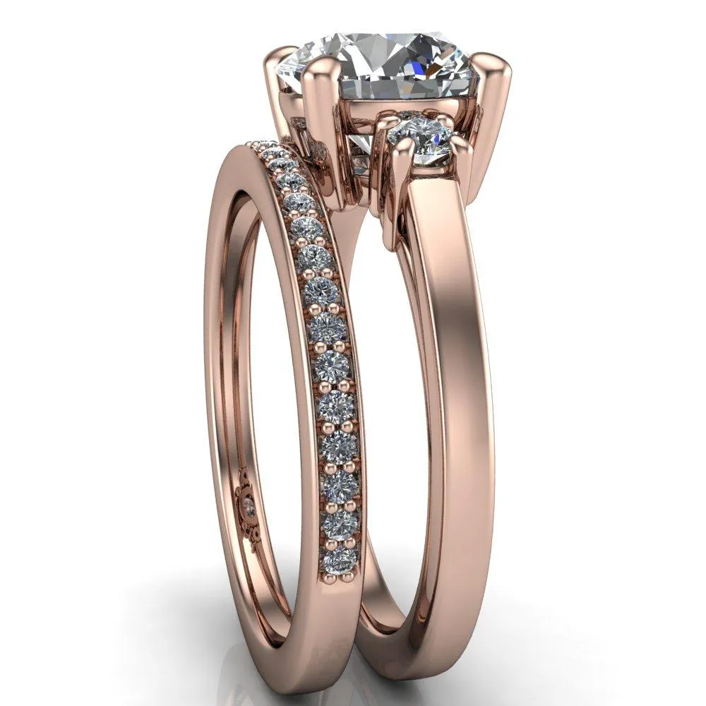 Violet Round Center Stone 4 Prong Diamond Side Cathedral Ring