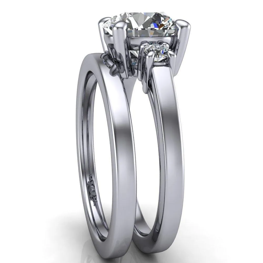 Violet Round Center Stone 4 Prong Diamond Side Cathedral Ring