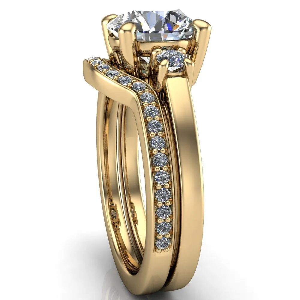 Violet Round Center Stone 4 Prong Diamond Side Cathedral Ring